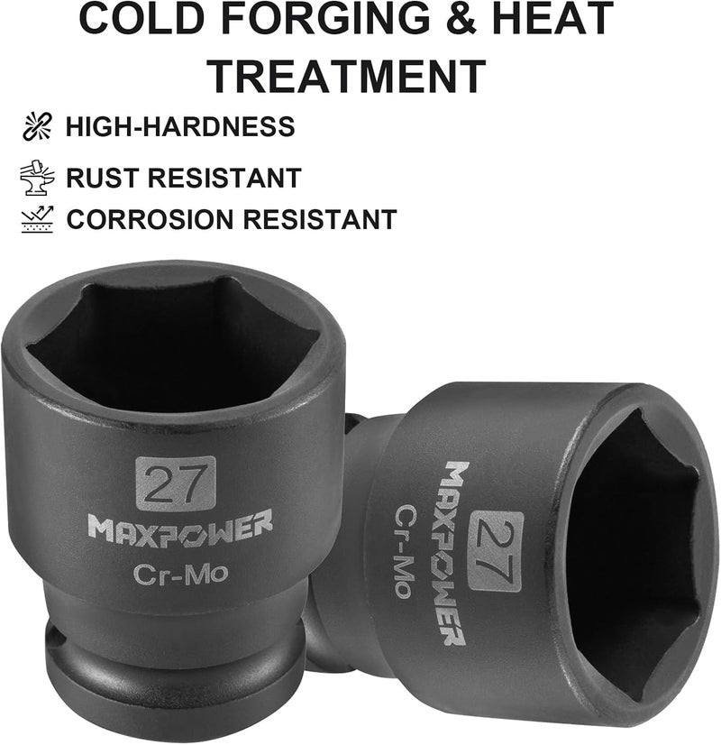 Max Power 1/2 Inch Drive 27mm Standard Impact Socket, Made with Heat-Treated Chrome Molybdenum Steel, 6-Point Design, Metric - Image 5